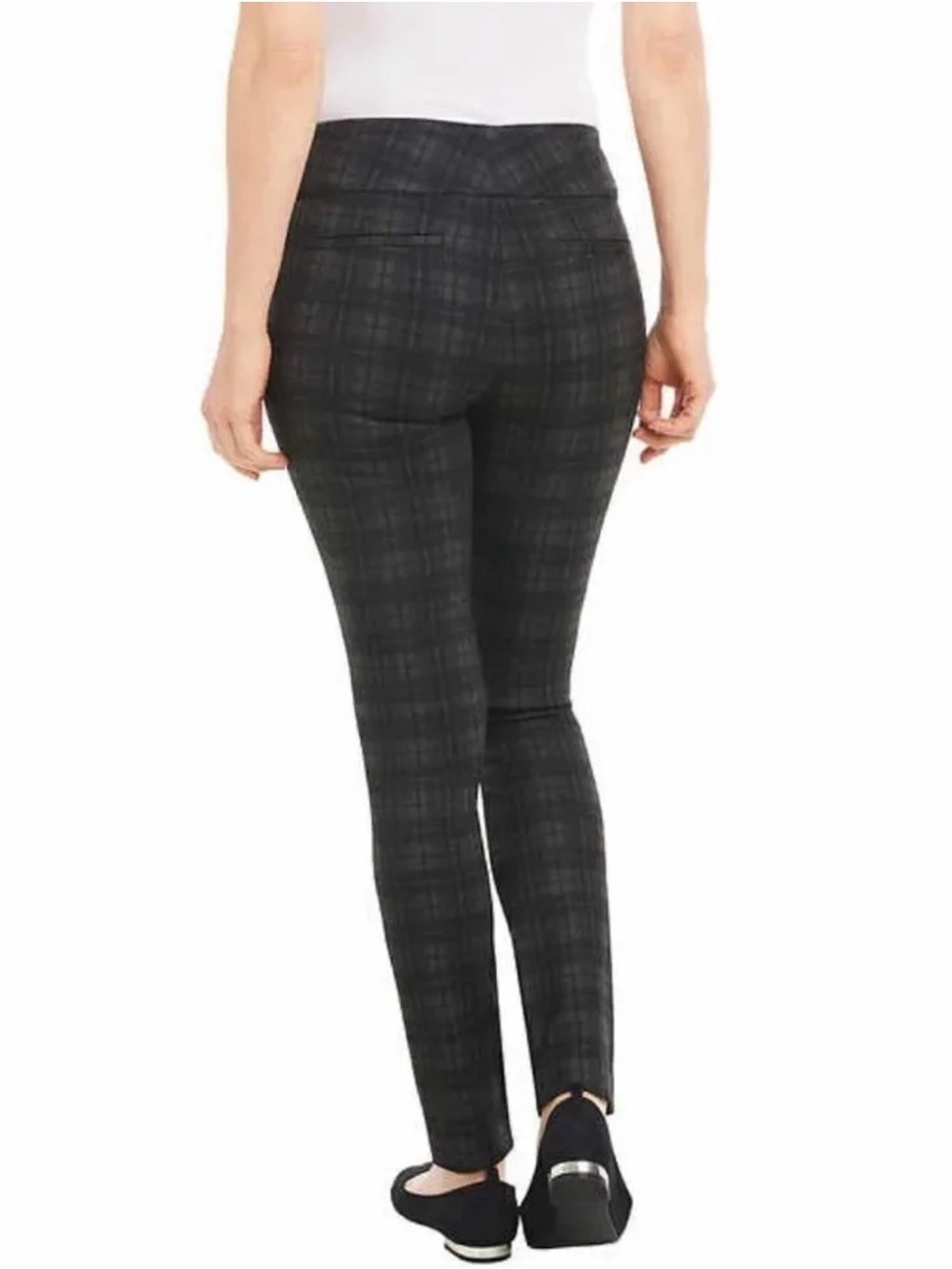 DALIA Women’s Plaid Ponte Skinny Pants - Black Gray - Large - Picture 2 of 9